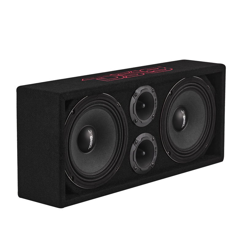 Load image into Gallery viewer, Loaded Voceteo Enclosure with Dual 8" Speakers, Dual 3.78" Tweeters, Amplifier &amp; Speakon Cable
