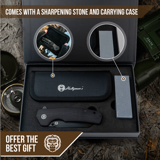 The Clip Point Folding Pocket Knife Giftset for Men and Women (Black and Orange)