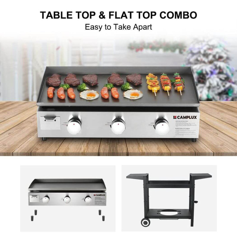 Load image into Gallery viewer, Camplux Outdoor Gas Griddle Grill Combo 3 Burner ,Camping and Tailgating 33,000 BTU w/ 20 LB LP Connector
