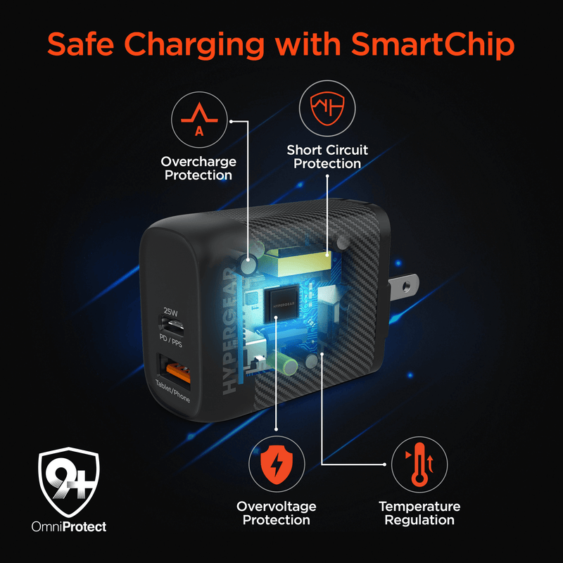 Load image into Gallery viewer, HyperGear SpeedBoost 25W USB-C PD + 12W USB Fast Wall Charger with PPS and 6ft USB-C Cable
