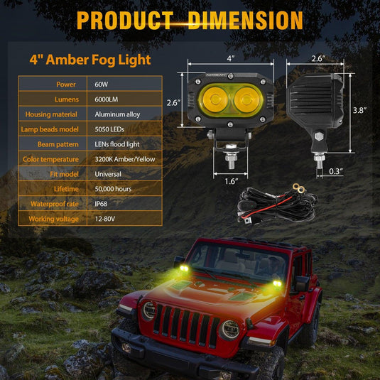 R4 Series | 4 Inch 60W LED Pods Light Flood Beam Amber Light