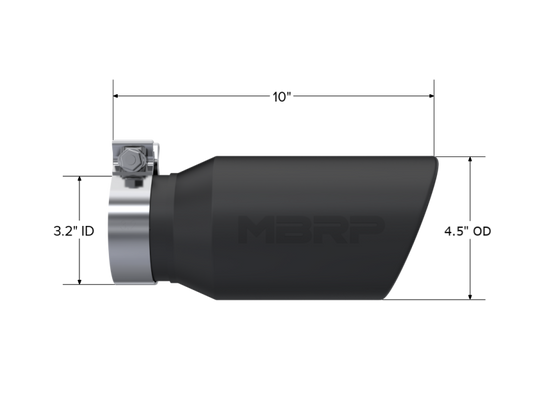 MBRP Universal Tip 4.5in OD / 3.2in Inlet / 10in Length / Angled Cut Rolled End - Black