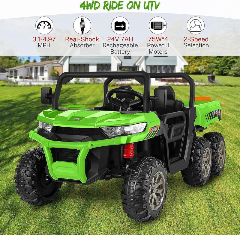 Load image into Gallery viewer, 6x6 Ride On UTV Truck with Dump Bed, 6 Suspension, and 4WD - Perfect for Kids with LED Lights and Remote Control
