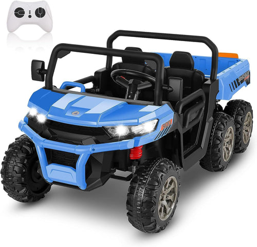 2-Seater 300W 4WD 6x6 Ride On UTV Truck with Dump Bed and LED Lights + Remote Control for Kids (24V)