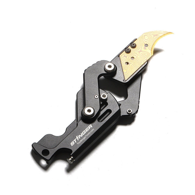 Load image into Gallery viewer, Stinger Dog Tag Tool, Folding Pocket Utility - Matte Black w/ Golden Edge
