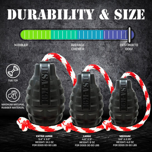 USA-K9 Magnum Grenade - Black Magnum Rubber Chew Toy for Extreme Chewers | USA Made