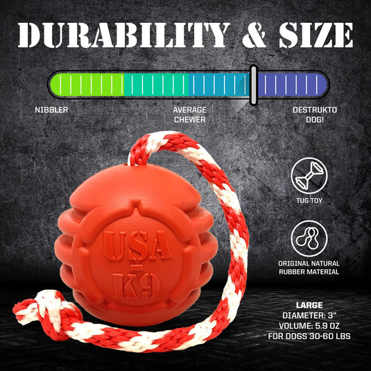 USA-K9 Stars and Stripes Rubber Dog Toy | K9 Handler Reward Toy | Red | USA Made
