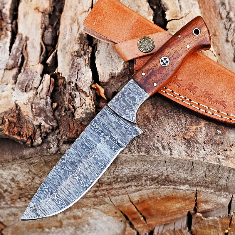 Load image into Gallery viewer, Custom Handmade 5-Inch Damascus Skinning Knife with Rosewood Handle
