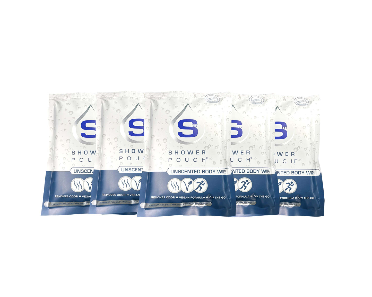 5-pack Shower Pouch XL (2' x 1') Body Wipes