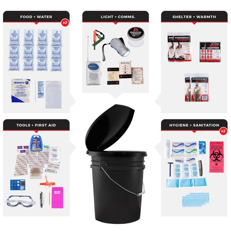Load image into Gallery viewer, WSK Essential Survival Kit for Up To 2 People plus Bucket and Lid
