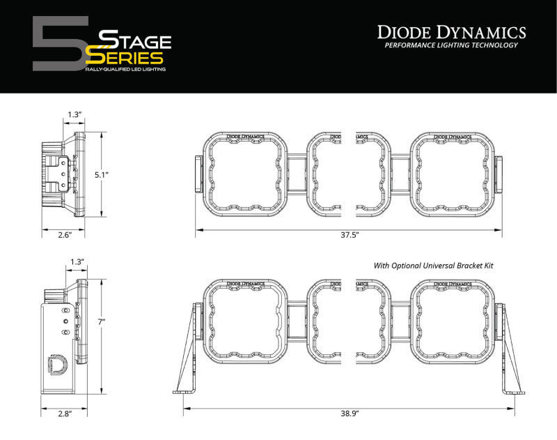 Load image into Gallery viewer, Diode Dynamics SS5 Sport Universal CrossLink 6-Pod Lightbar - White Combo
