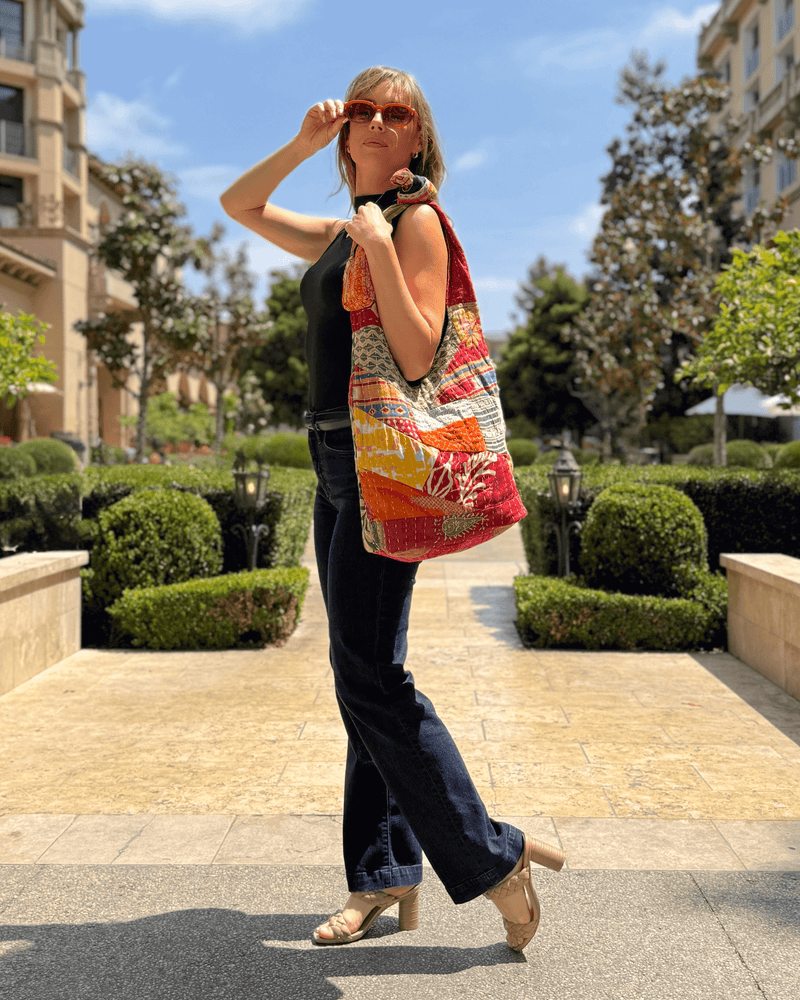 Load image into Gallery viewer, Kathmandu Collection Kantha Patchwork Hobo Bag
