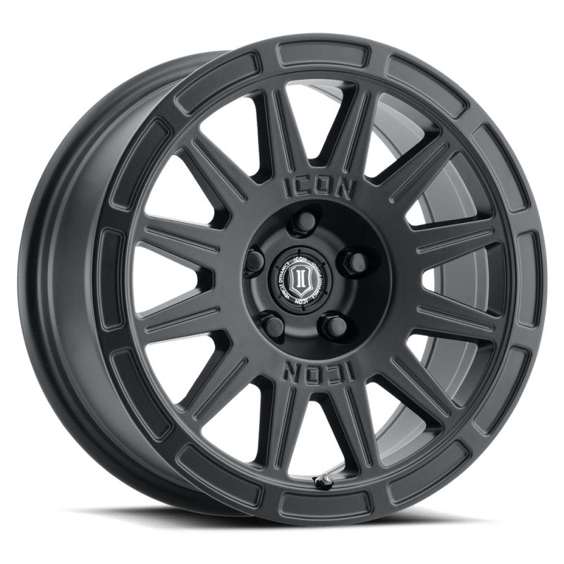 Load image into Gallery viewer, ICON Ricochet 15x7 5x100 15mm Offset 4.6in BS 56.1mm Bore Satin Black Wheel
