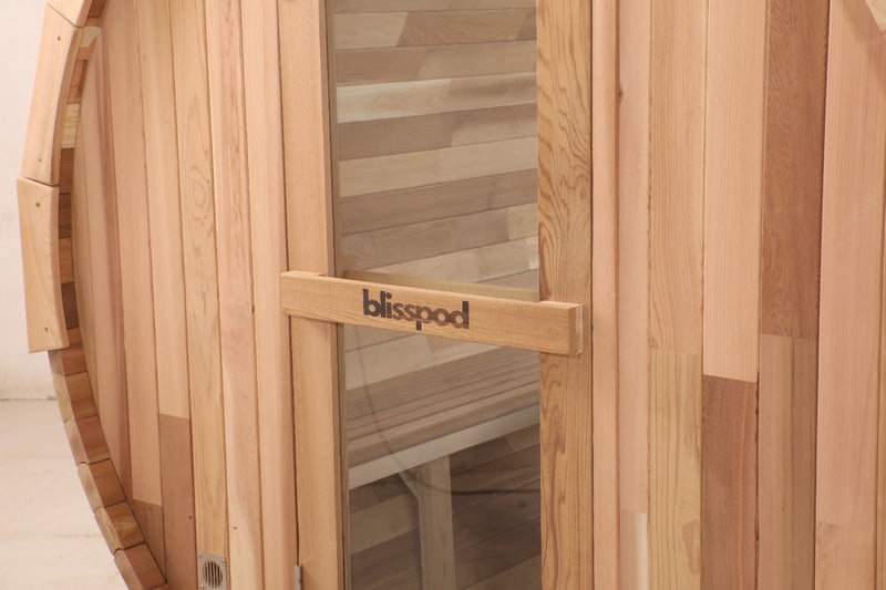 Load image into Gallery viewer, Blisspod | Prague | Canadian Red Cedar Outdoor Steam Barell Sauna | Full Glass Back
