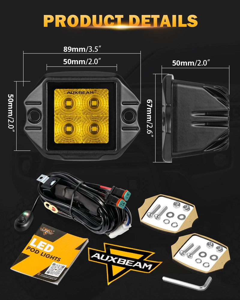 Load image into Gallery viewer, 3.5Inch 40W Flush Mount LED Pod Amber Flood Offroad Light
