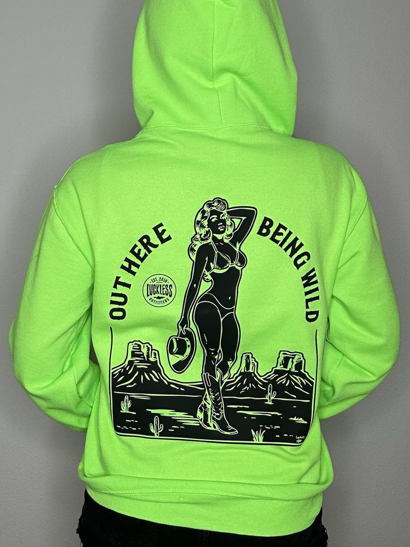 Load image into Gallery viewer, Out Here Being Wild Hoodie Neon Green
