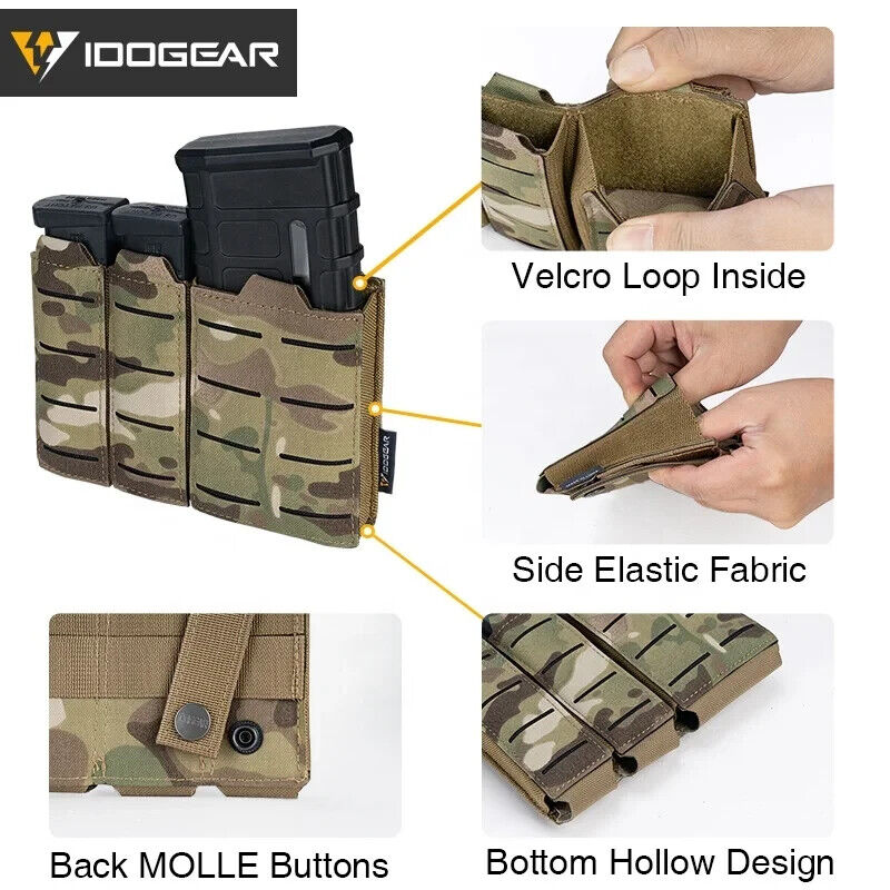 Load image into Gallery viewer, IDOGEAR Tactical Triple Mag Pouch MOLLE, Fits 5.56 &amp; 9mm Magazines, Multi-Color
