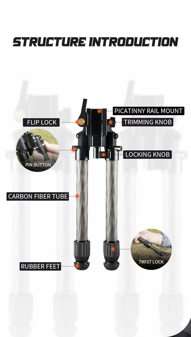Load image into Gallery viewer, Linkogear HB-C01L Carbon Fiber Tac Bipod – QD Picatinny – Rubber &amp; Spike Feet
