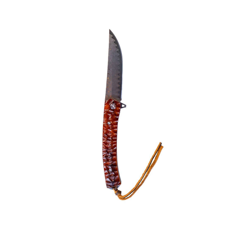 Load image into Gallery viewer, Damascus Flipper Knife Scraped Wood Handle Liner Lock 3.75&quot; Blade 8.2&quot; EDC
