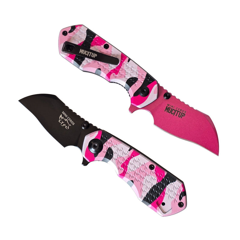 Load image into Gallery viewer, MUCITUP Mini Ceros Pink Camo Folding Knife 9Cr18MoV G10 EDC Black/Pink
