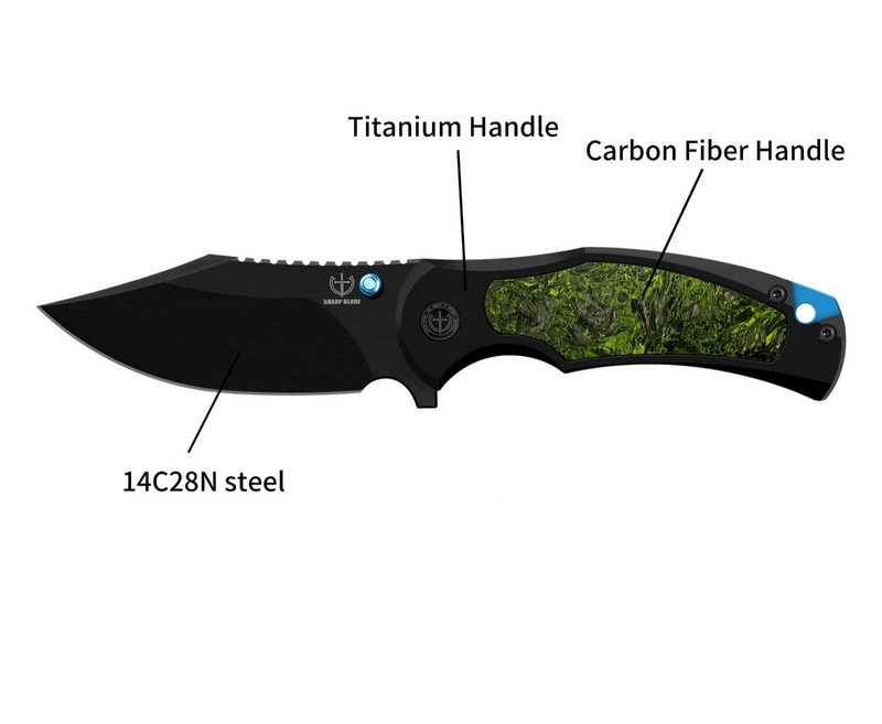 Load image into Gallery viewer, Sharp Blade Titanium Frame Lock Flipper Knife 14C28N Carbon Fiber
