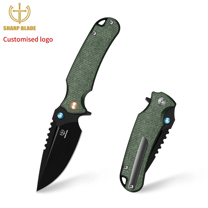 Load image into Gallery viewer, Sharp Blade Premium 14C28N EDC Folding Knife | Micarta | Thumb Stud &amp; Flipper
