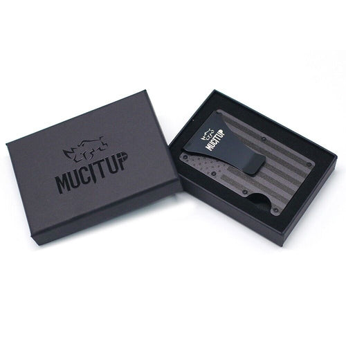 MUCITUP RFID Aluminum Wallet Slim Tactical Minimalist with Flag Design