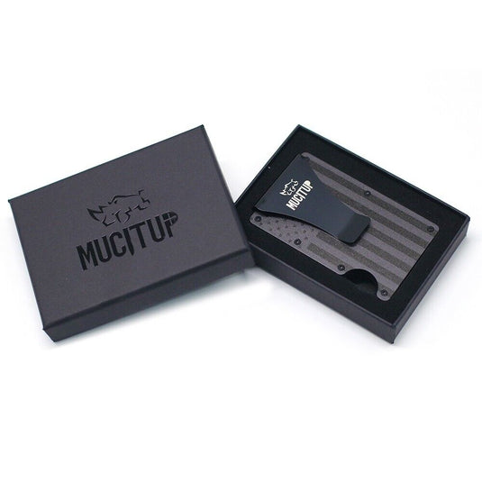 MUCITUP RFID Aluminum Wallet Slim Tactical Minimalist with Flag Design