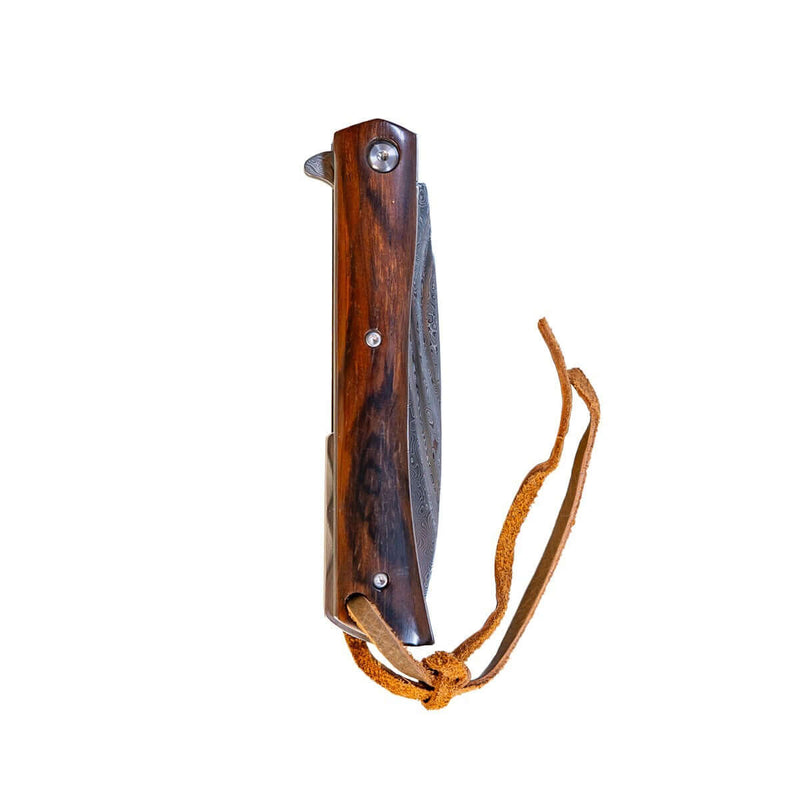 Load image into Gallery viewer, Damascus Steel Flipper Knife Wood Handle Liner Lock 3.875&quot; Blade 8.5&quot; EDC

