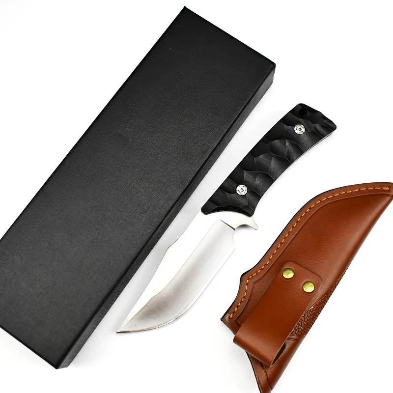 Load image into Gallery viewer, Fixed Blade Knife D2 Steel Rosewood or Ebony Handles - Hunting Leather Sheath
