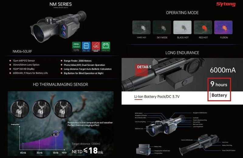 Load image into Gallery viewer, Sytong NM06-50 LRF Thermal Scope – 2000m Rangefinder, 640x512 Sensor, IP67
