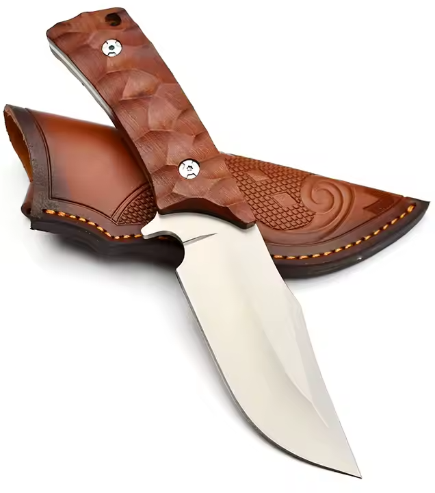 Load image into Gallery viewer, Fixed Blade Knife D2 Steel Rosewood or Ebony Handles - Hunting Leather Sheath
