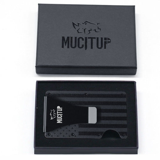 MUCITUP RFID Aluminum Wallet Slim Tactical Minimalist with Flag Design