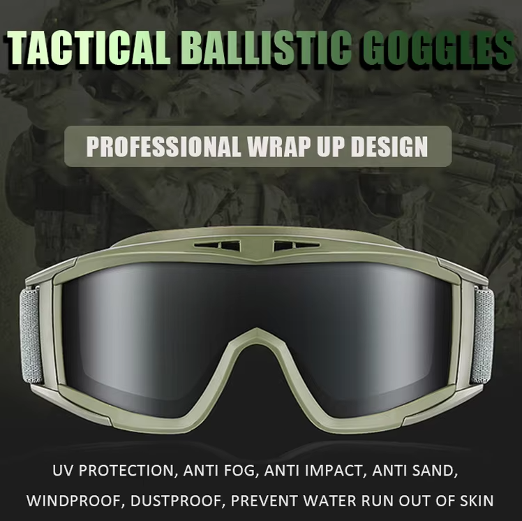 Load image into Gallery viewer, 3.2MM Tactical Goggles Anti-Fog Ballistic Glasses 3 Lens Kit – Black Tan OD
