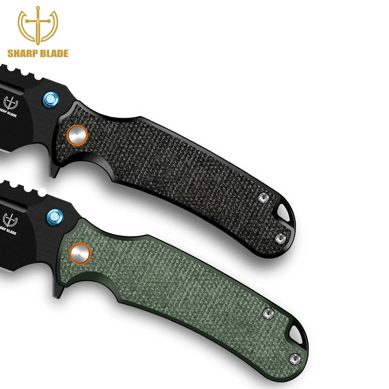 Load image into Gallery viewer, Sharp Blade Premium 14C28N EDC Folding Knife | Micarta | Thumb Stud &amp; Flipper
