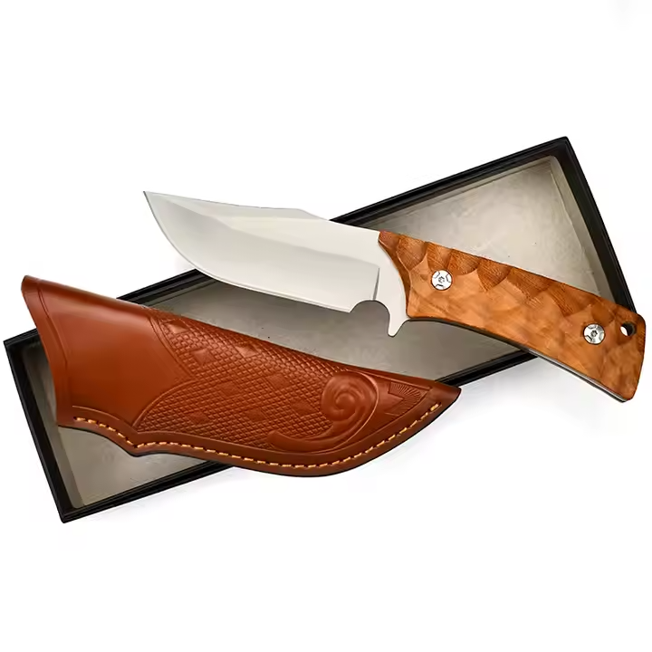 Load image into Gallery viewer, Fixed Blade Knife D2 Steel Rosewood or Ebony Handles - Hunting Leather Sheath
