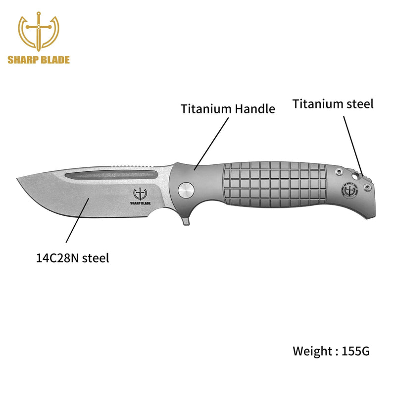 Load image into Gallery viewer, Sharp Blade - 14C28N Steel 3.86" Blade, Titanium Handle Premium EDC Pocket Knife
