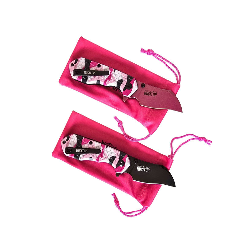 Load image into Gallery viewer, MUCITUP Mini Ceros Pink Camo Folding Knife 9Cr18MoV G10 EDC Black/Pink
