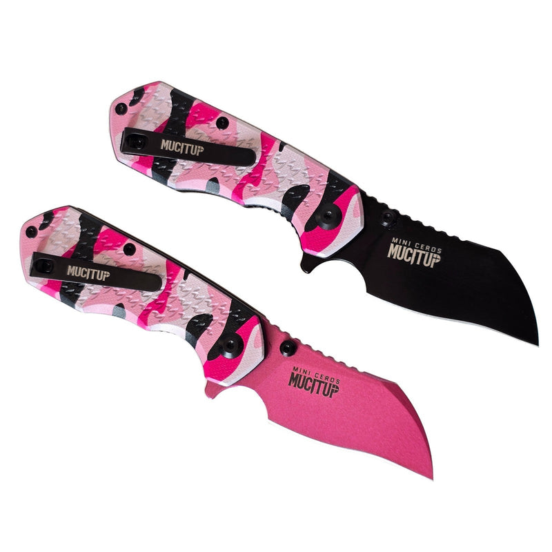 Load image into Gallery viewer, MUCITUP Mini Ceros Pink Camo Folding Knife 9Cr18MoV G10 EDC Black/Pink
