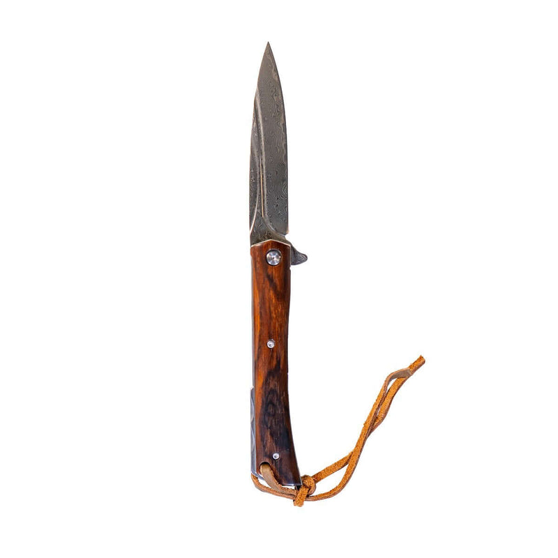 Load image into Gallery viewer, Damascus Steel Flipper Knife Wood Handle Liner Lock 3.875&quot; Blade 8.5&quot; EDC
