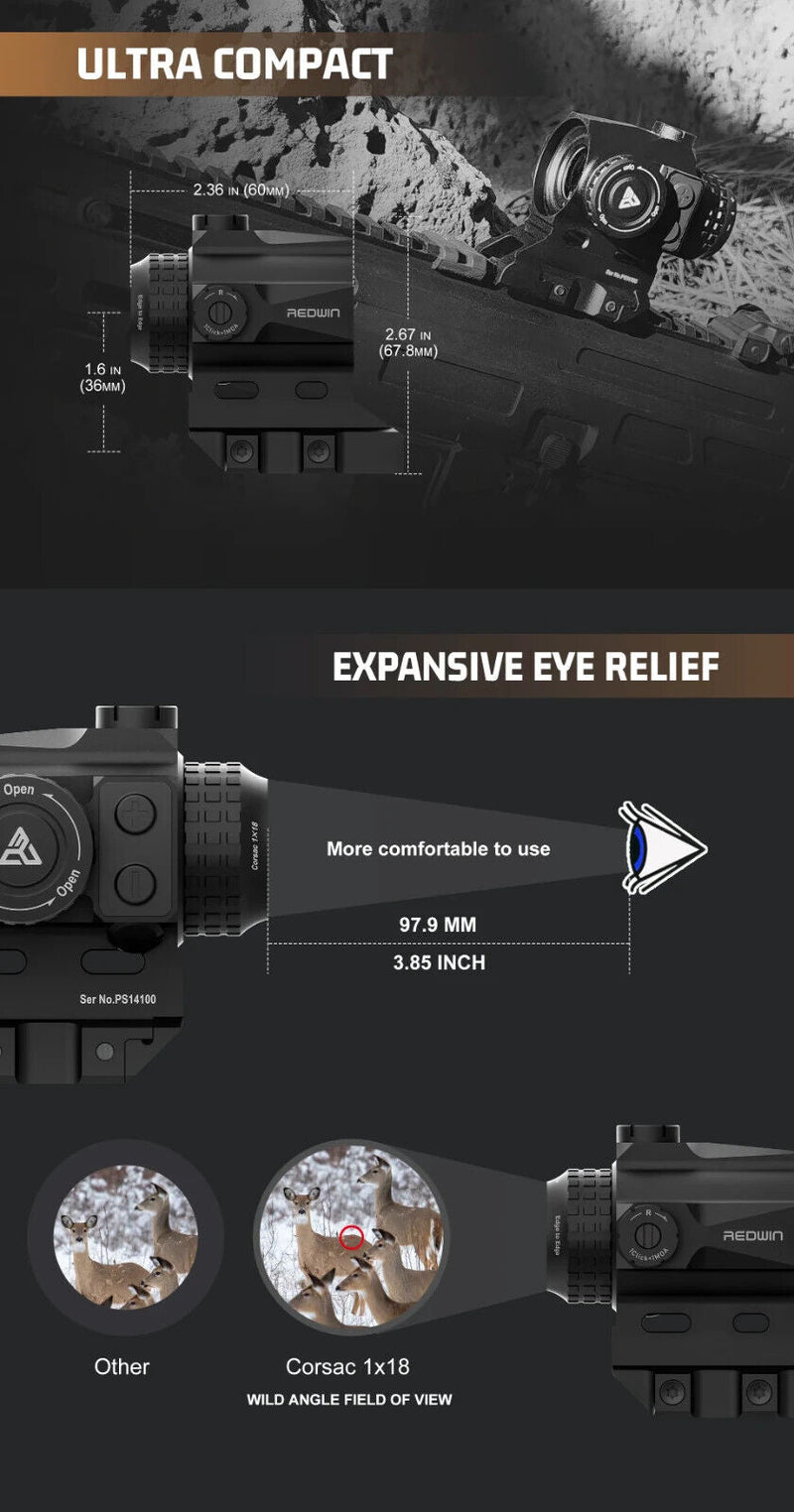 Load image into Gallery viewer, Corsac 1x18 Micro Prism Scope Etched Reticle 8 Day+2 NV IPX67 Hunting Optic
