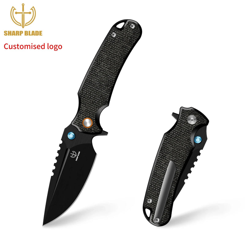 Load image into Gallery viewer, Sharp Blade Premium 14C28N EDC Folding Knife | Micarta | Thumb Stud &amp; Flipper
