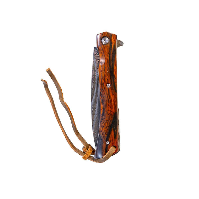 Load image into Gallery viewer, Damascus Steel Flipper Knife Wood Handle Liner Lock 3.875&quot; Blade 8.5&quot; EDC
