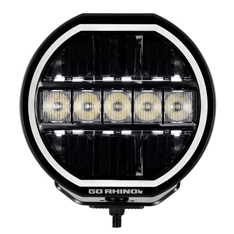 Load image into Gallery viewer, Go Rhino Xplor Blackout Series Maxline LED Hi/Low Beam w/Multi DRL (Surface Mount) 7in. - Blk
