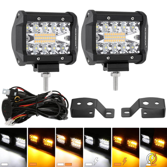 4 Inch 6 Modes White&Amber LED Working Light LED Pods with A-Pillar Mounting Bracket For Ford Bronco 2/4 Door 2021 2022