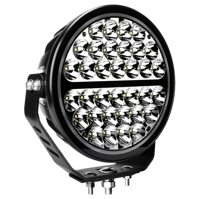 Load image into Gallery viewer, Go Rhino Xplor Blackout Series Round Single LED Spot Light Kit w/DRL (Surface Mount) 9in. - Blk
