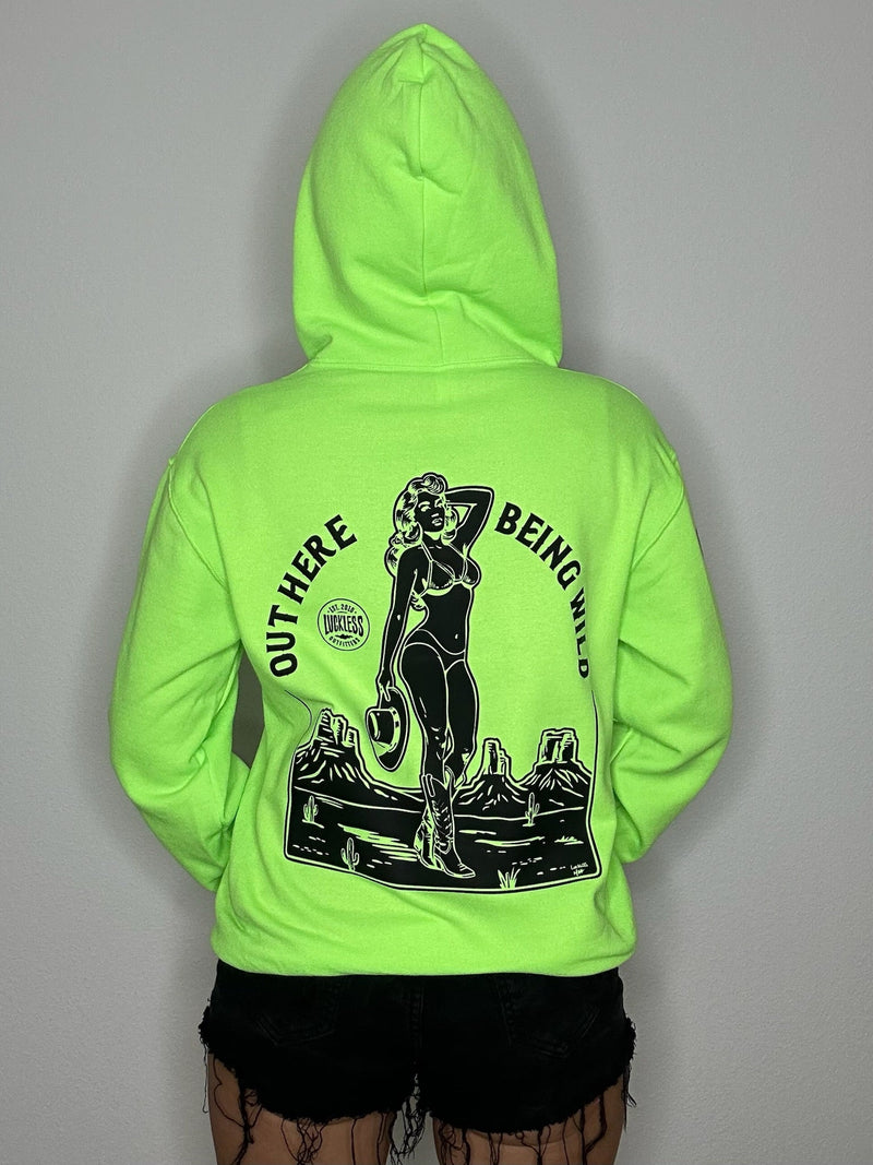 Load image into Gallery viewer, Out Here Being Wild Hoodie Neon Green
