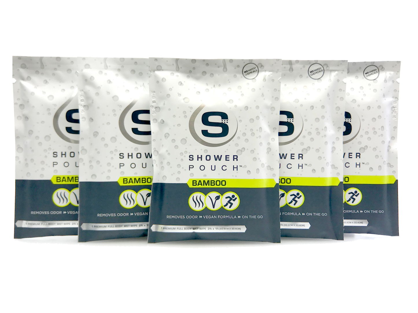 5-pack Shower Pouch XL (2' x 1') Body Wipes