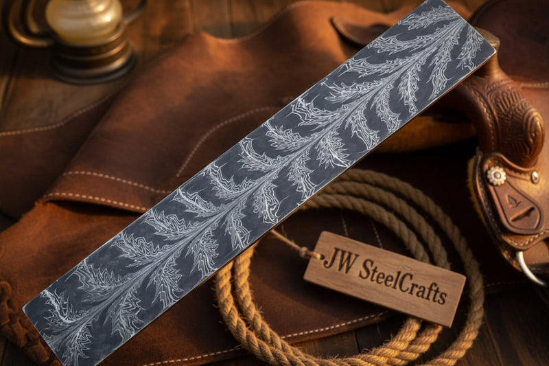Load image into Gallery viewer, Frostleaf Damascus Billet 14" Handmade Feather Leaf Pattern
