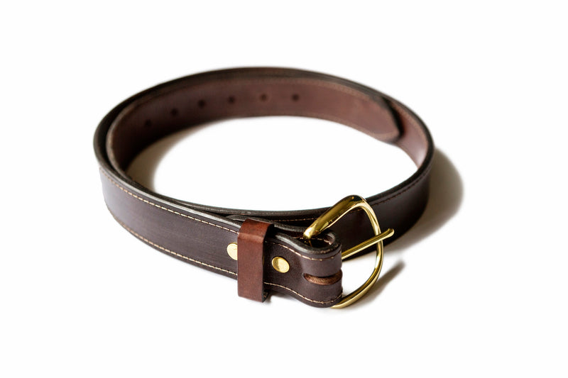 Load image into Gallery viewer, 1.50-inch Stitched English Bridle Leather Belt with Solid Brass Belt Buckle
